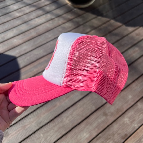 Pink and White Trucker Hat with Treat People with Kindness Patch - Picture 3 of 5